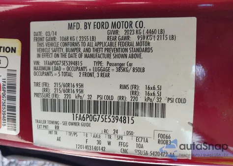 2014 Ford Fusion S из США, поврежденный, VIN 1FA6P0G75E5394815